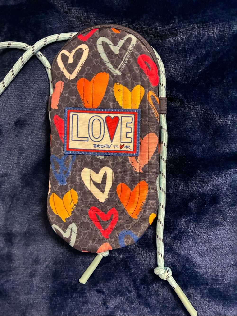 Brighton Blue Crossbody Pouch with Multicolor Hearts